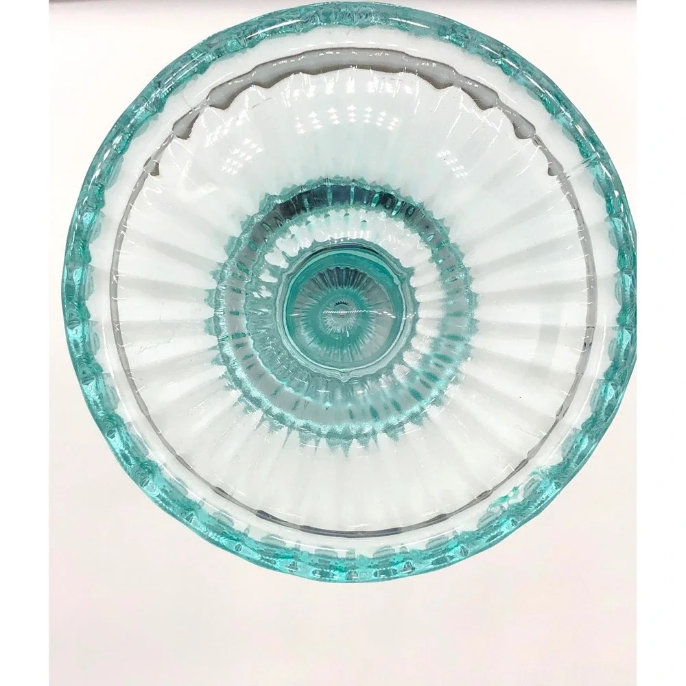 Aqua Blue Ribbed Glass Taper Candlestick Holder Vintage Style 9.75 Inch Coastal